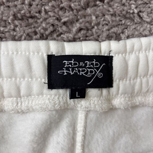 Ed Hardy Men's Size Large Ivory White Fleece Sweats Flaming Skull Hat NWT - Picture 4 of 8